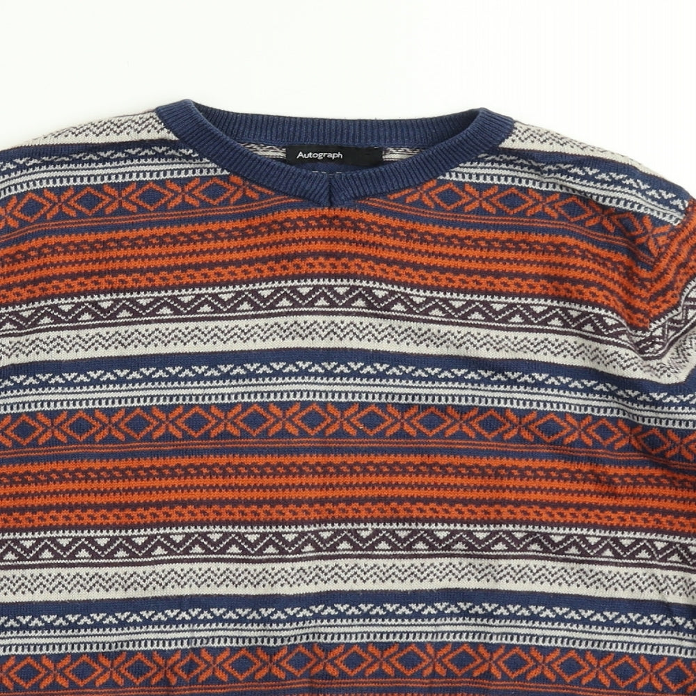 Autograph Boys Blue Fair Isle Knit Pullover Jumper Size 9-10 Years