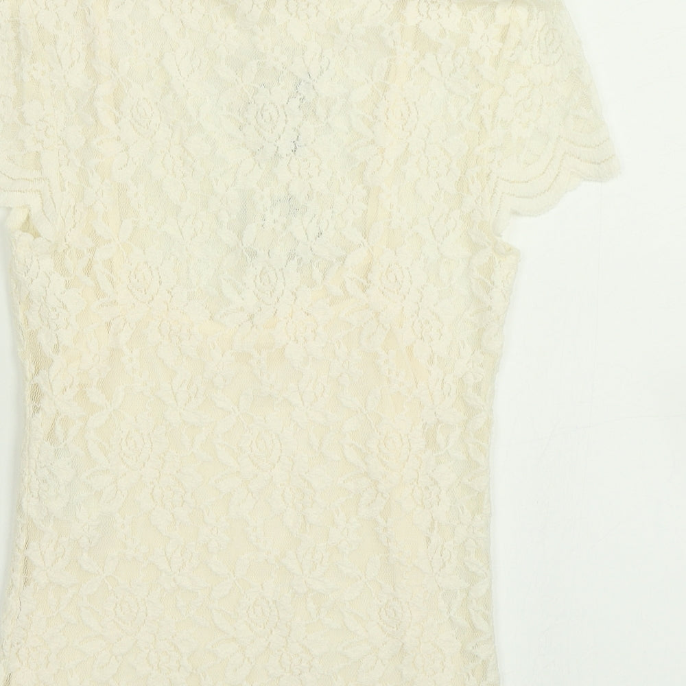 Zara Womens White  Lace Basic T-Shirt Size S