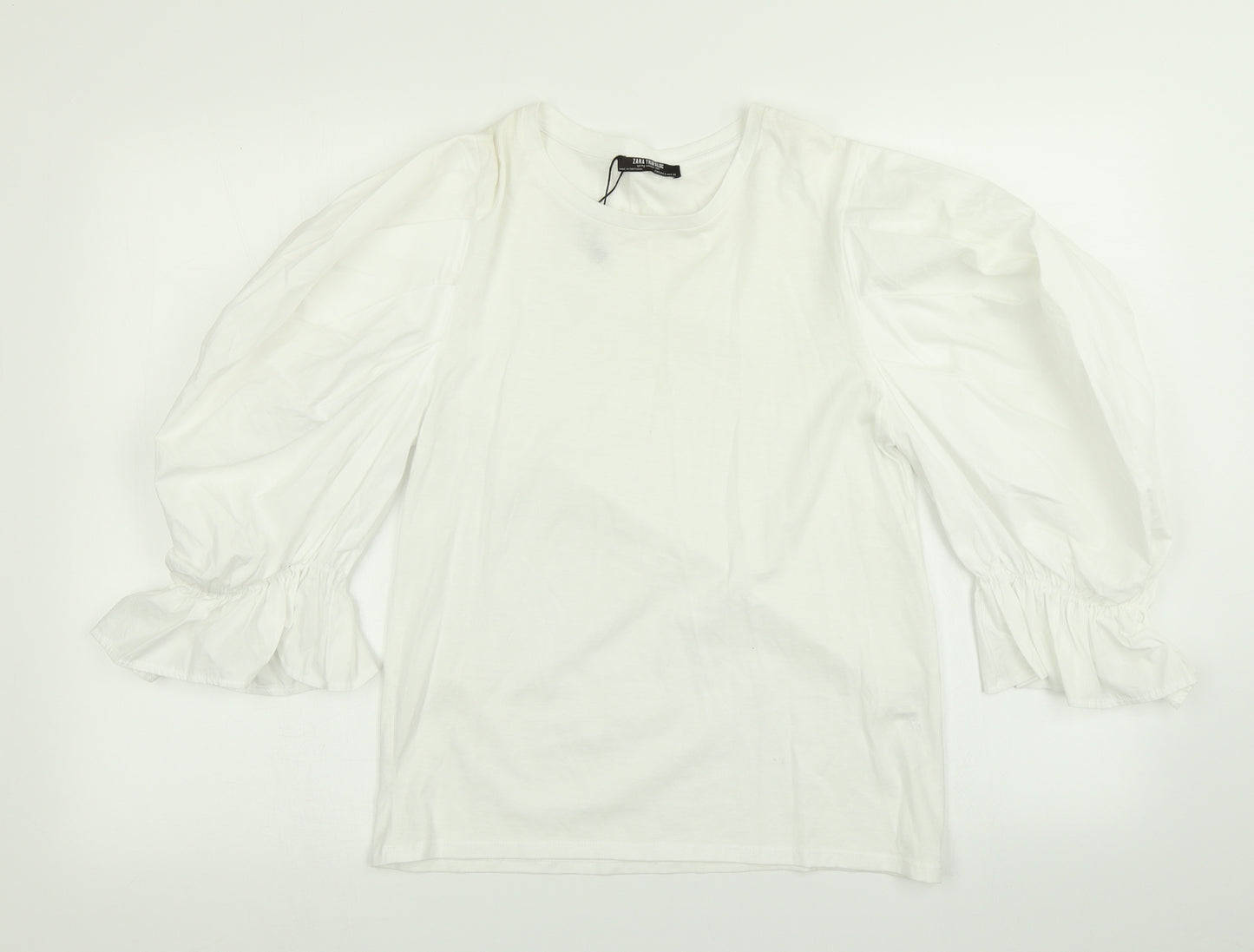 Zara Womens White   Basic T-Shirt Size S  - Balloon sleeve