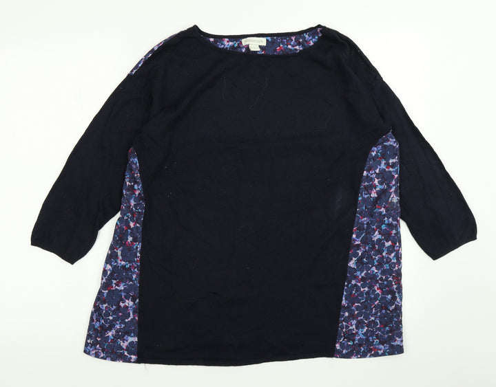 Monsoon Womens Blue Floral Basic T-Shirt Size 14