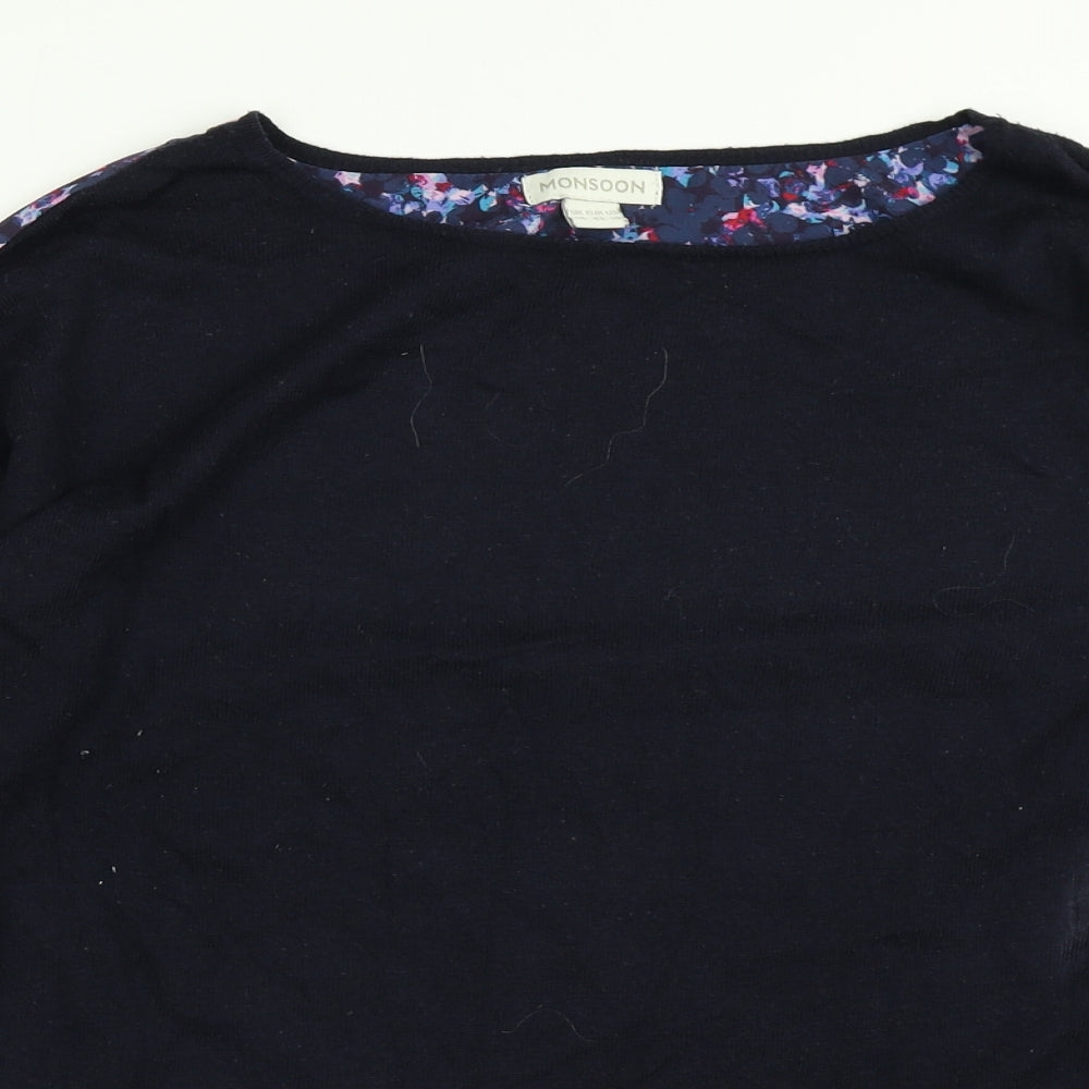 Monsoon Womens Blue Floral  Basic T-Shirt Size 14