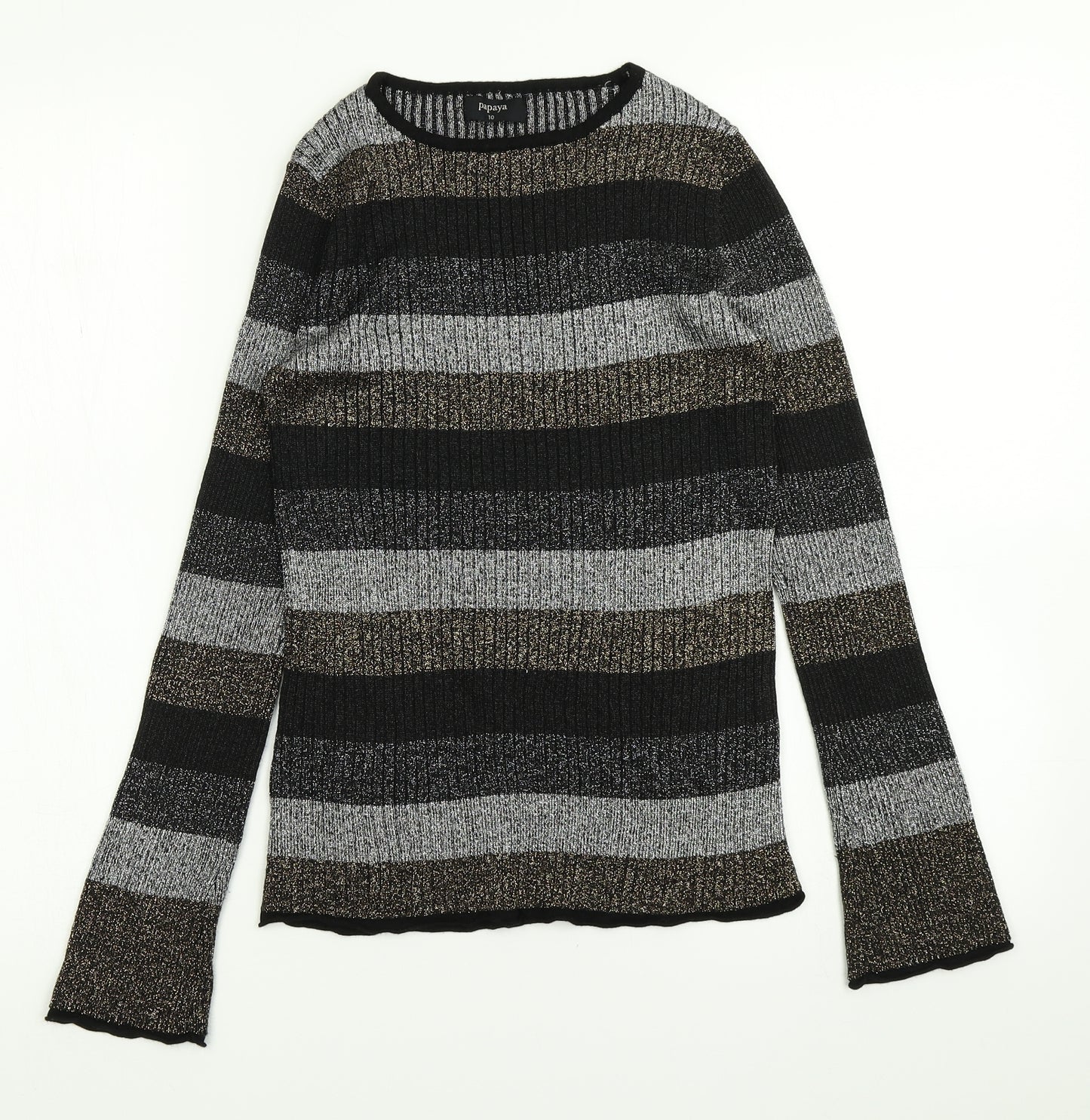 Papaya Womens Black Striped Knit Pullover Jumper Size 10