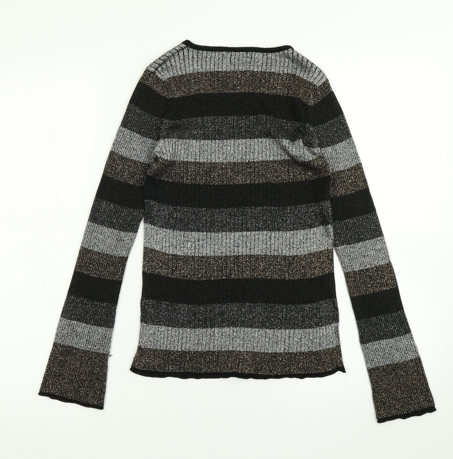 Papaya Womens Black Striped Knit Pullover Jumper Size 10