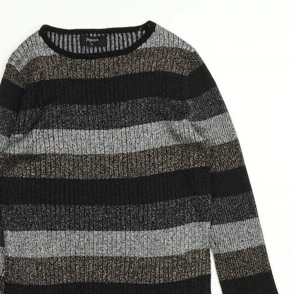 Papaya Womens Black Striped Knit Pullover Jumper Size 10