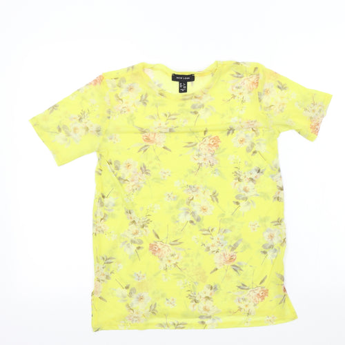 Dorothy Perkins Womens Yellow Floral  Basic T-Shirt Size 6