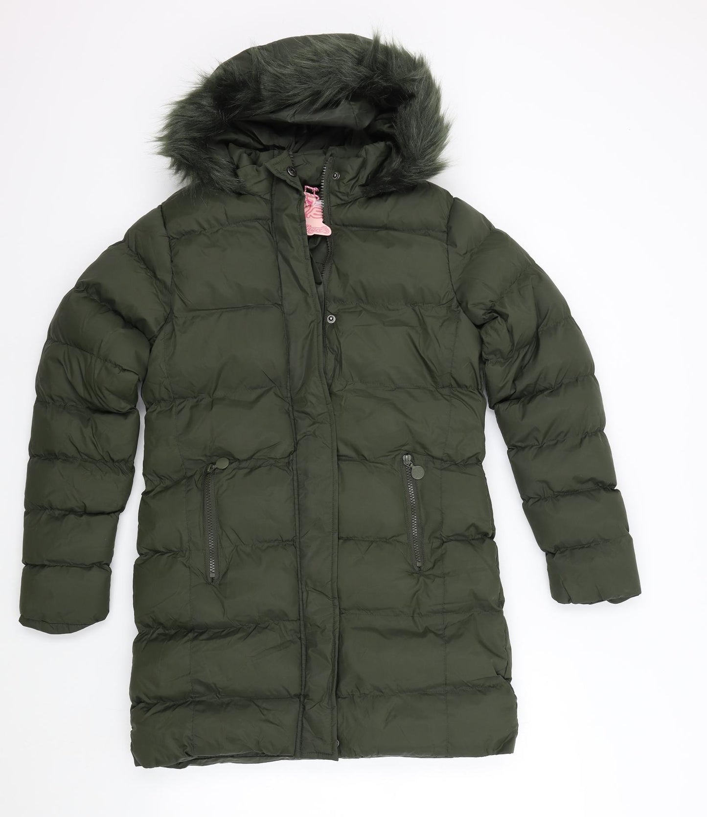 Board Angels Girls Green Colourblock  Overcoat Coat Size 11-12 Years
