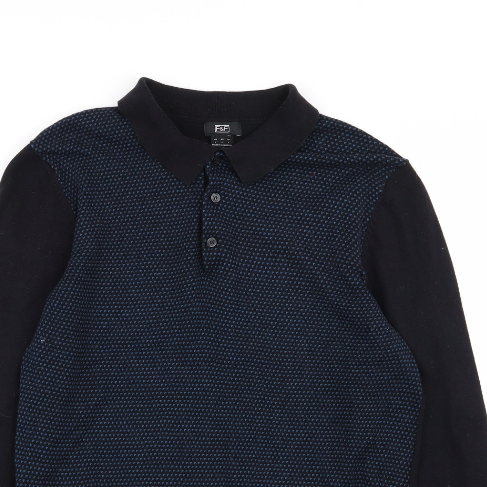 F&F Mens Black Polka Dot   Polo Size L