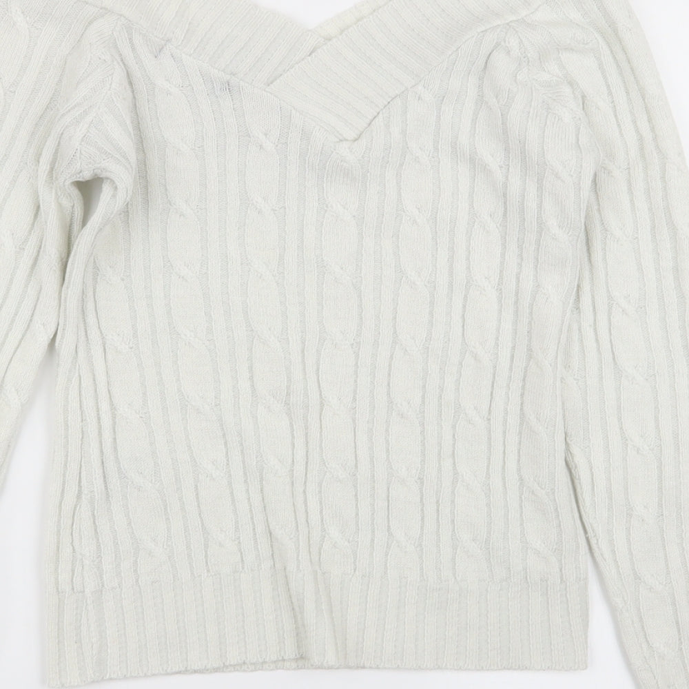 Select Womens White Geometric  Pullover Jumper Size 12