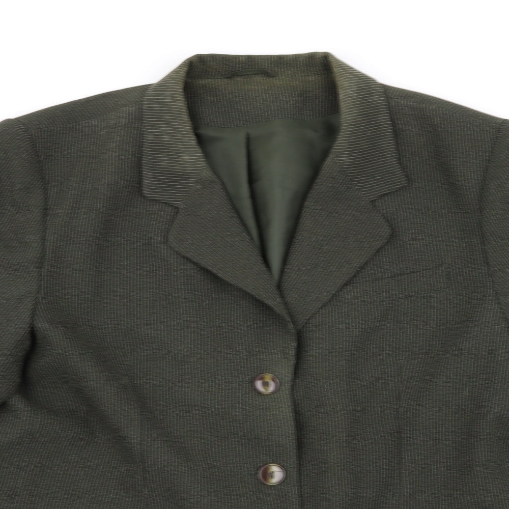 Essentials Womens Green Striped  Jacket Blazer Size 18