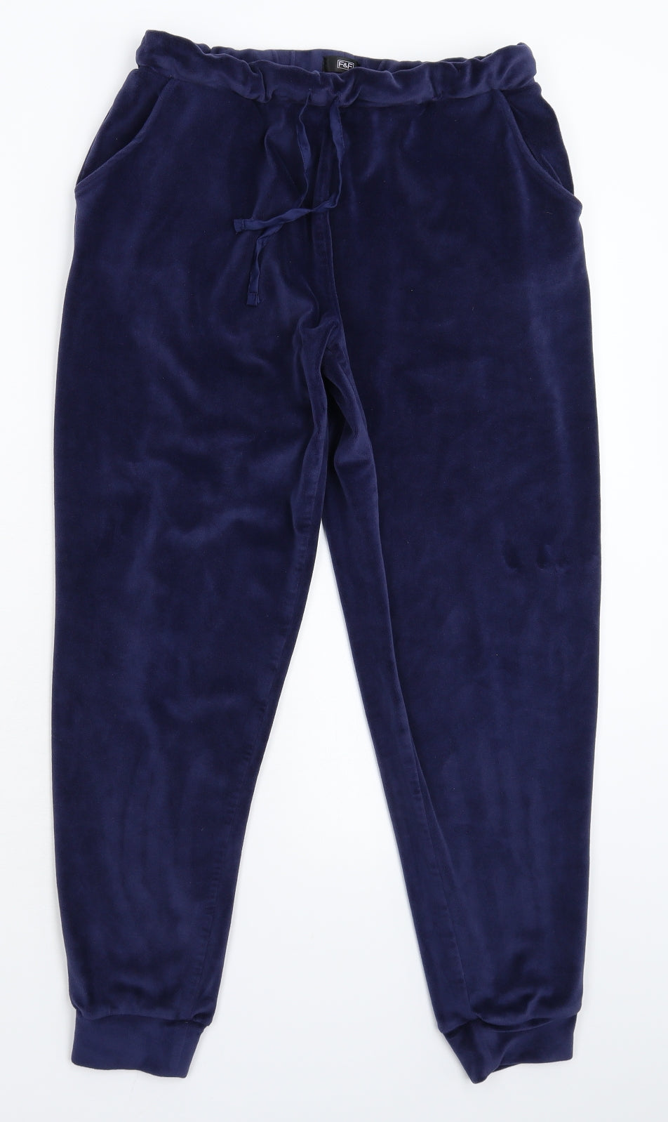 F&F Womens Blue Solid Fleece Cami Pyjama Pants Size 14