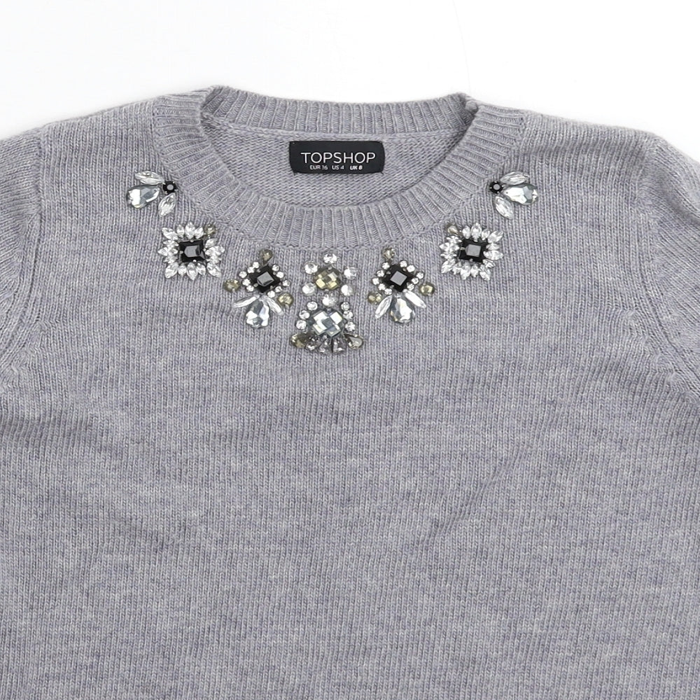 Topshop Womens Grey  Knit Pullover Jumper Size 8