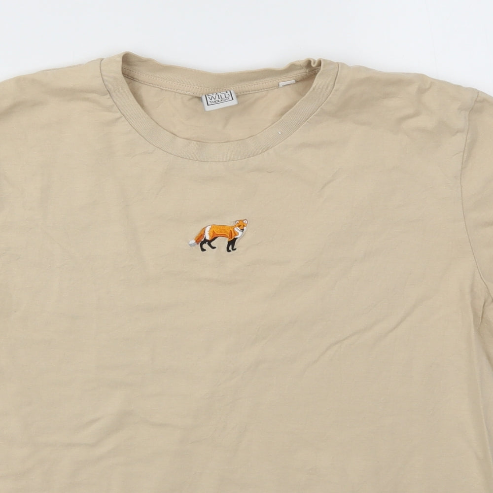 Big Wild Thought Womens Beige Animal Print  Basic T-Shirt Size M