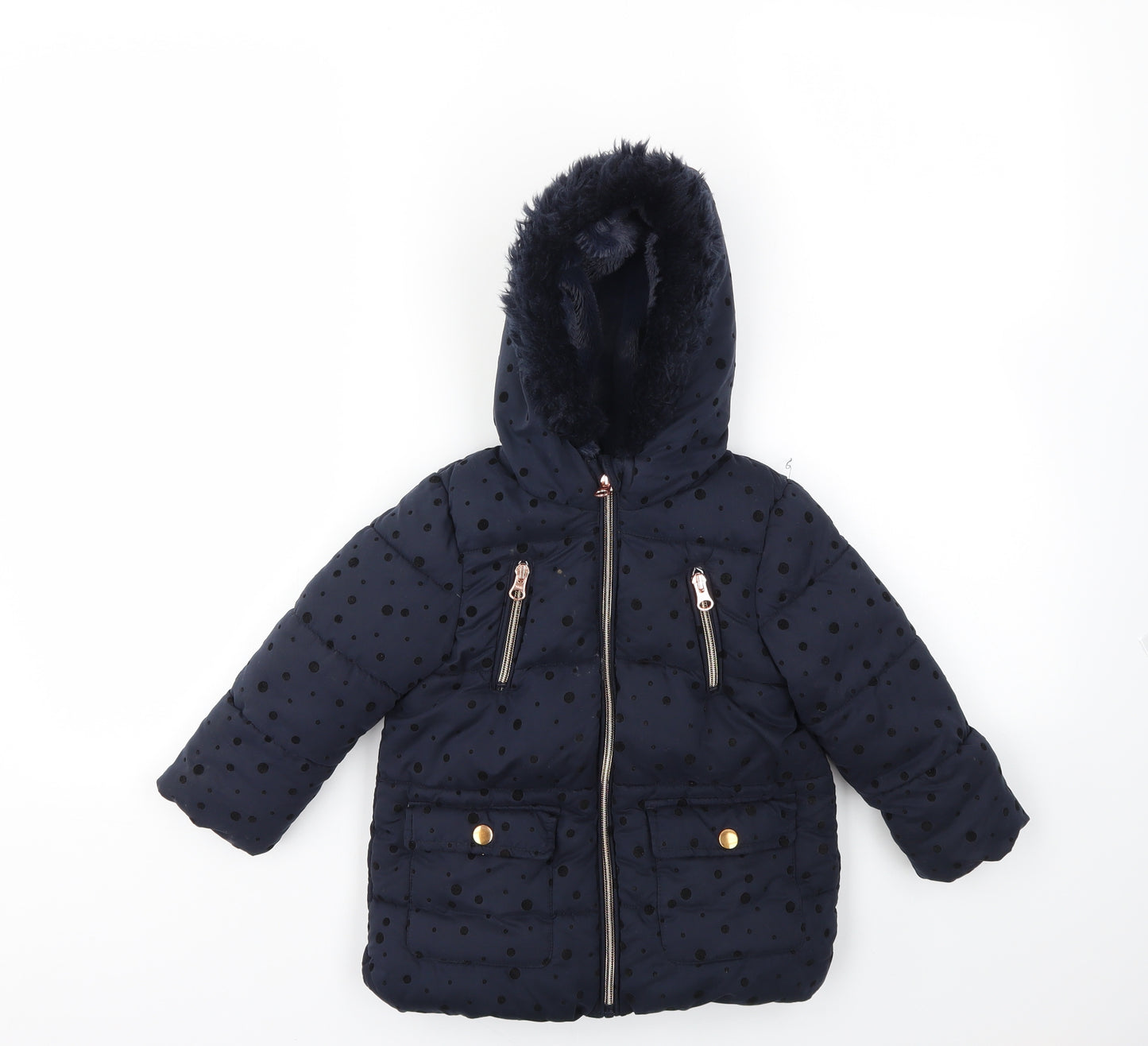 George Girls Blue Geometric  Basic Coat Coat Size 2-3 Years