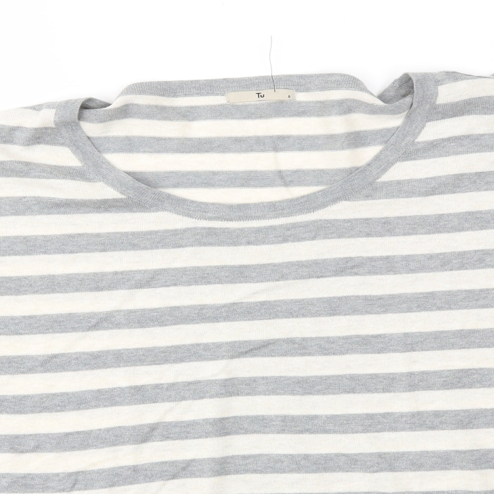 TU Womens Grey Striped  Basic T-Shirt Size 8