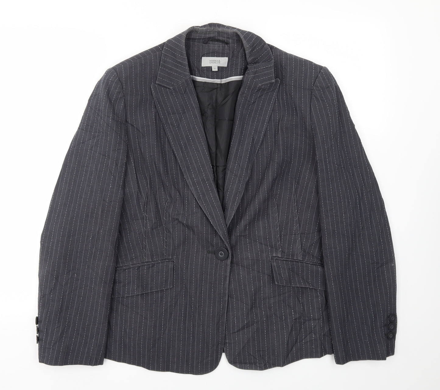 M&S Womens Grey Striped  Jacket Blazer Size 18