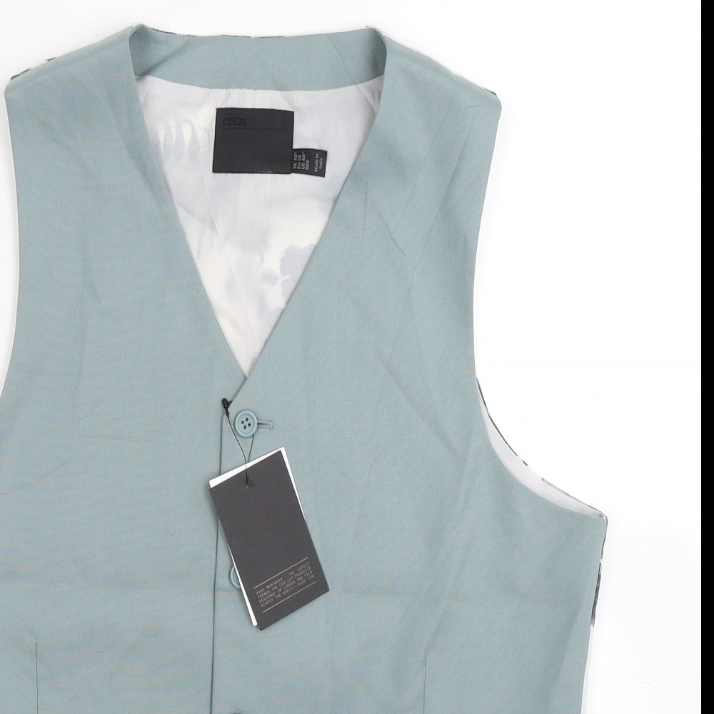 ASOS Mens Green Floral  Jacket Suit Waistcoat Size 40