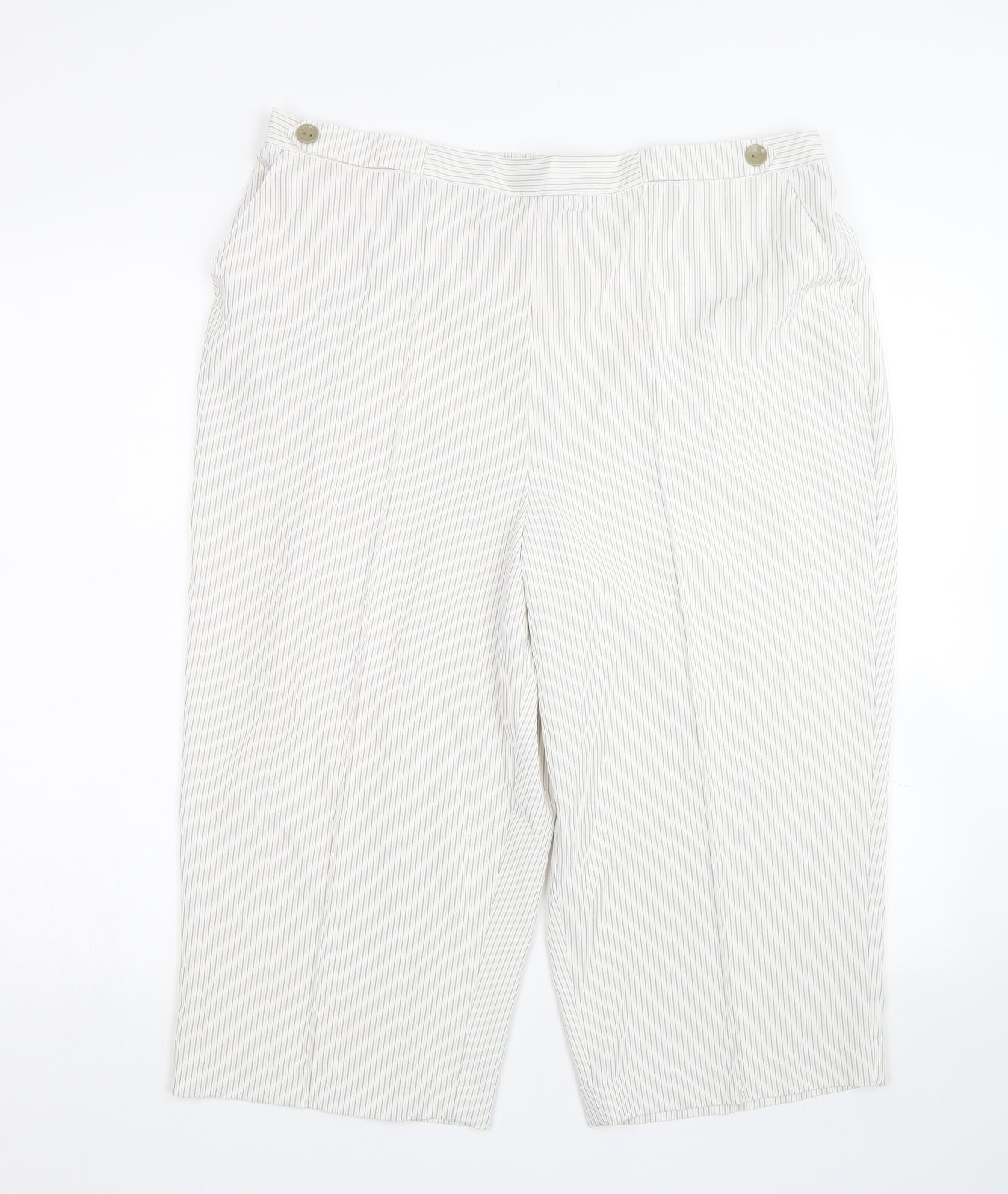 BM Womens White Striped  Cropped Trousers Size 18