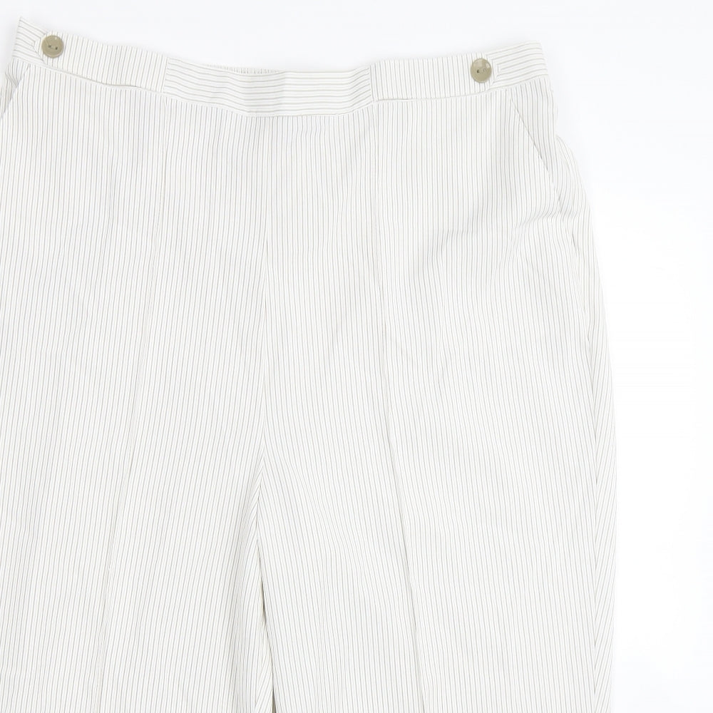 BM Womens White Striped  Cropped Trousers Size 18