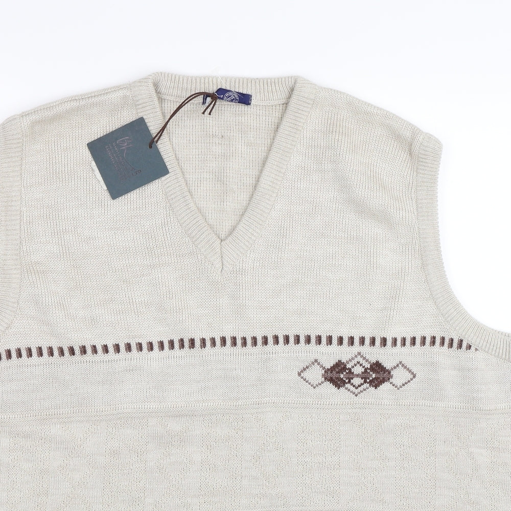 BHS Mens Beige Argyle/Diamond  Vest Jumper Size 2XL