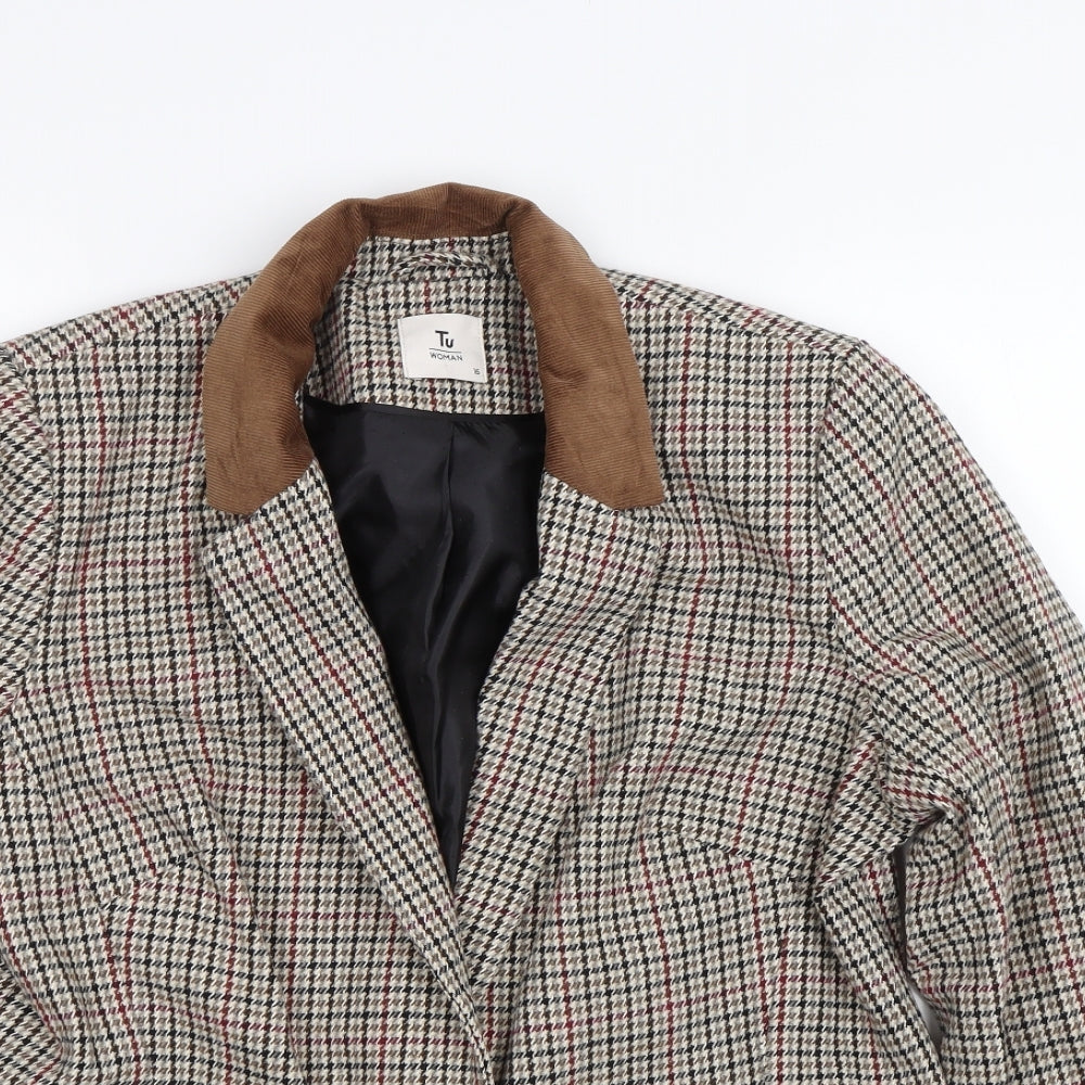 TU Womens Beige Houndstooth  Jacket Blazer Size 16