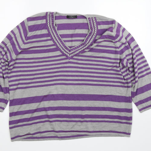 BM Womens Purple Striped  Pullover Jumper Size L