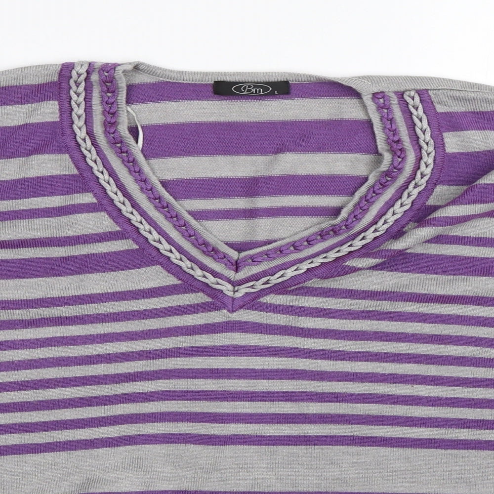 BM Womens Purple Striped  Pullover Jumper Size L