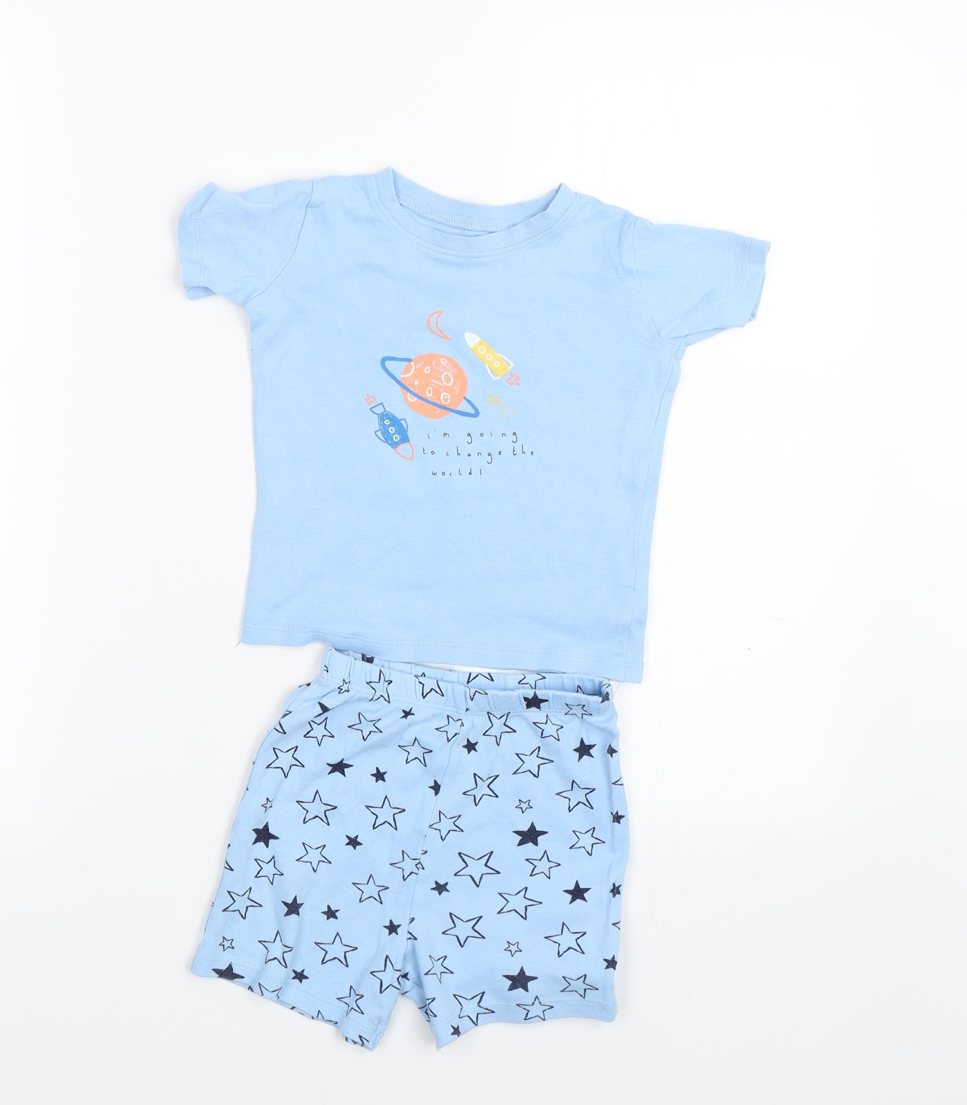 George Baby Blue Spotted   Pyjama Set Size 12-18 Months  - Space