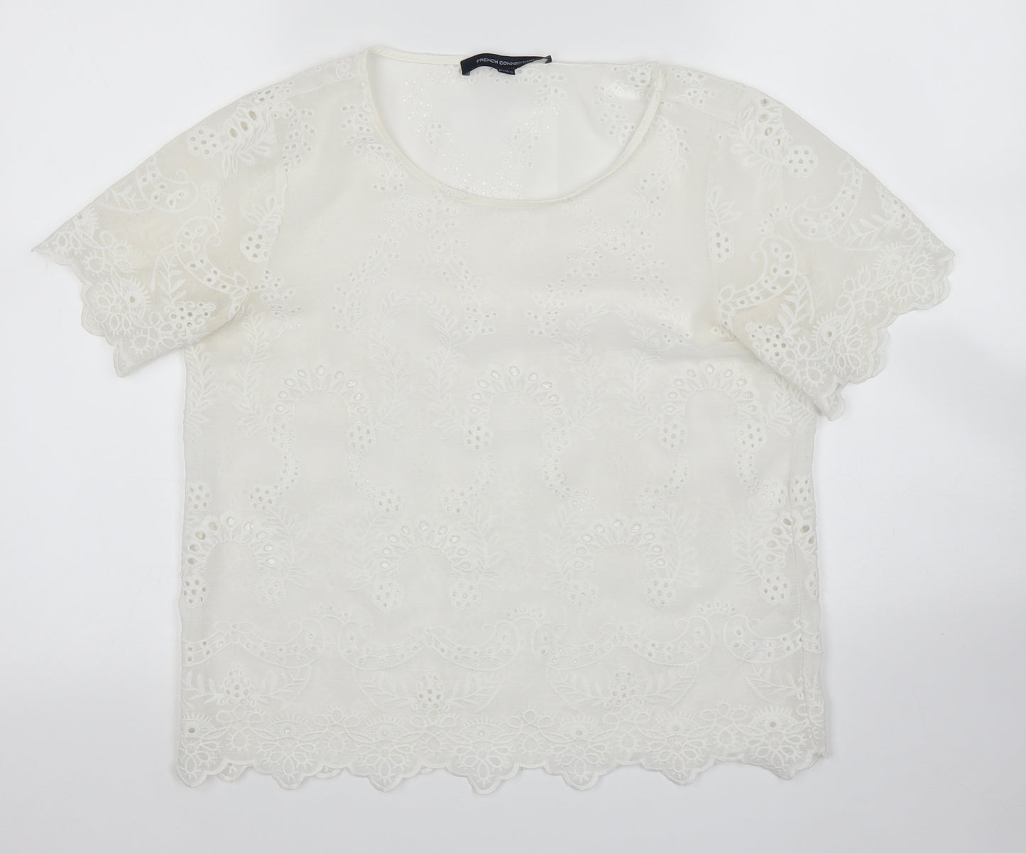 French C Womens White Floral  Basic Blouse Size 8