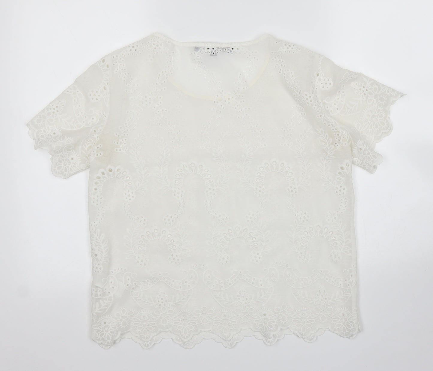 French C Womens White Floral  Basic Blouse Size 8