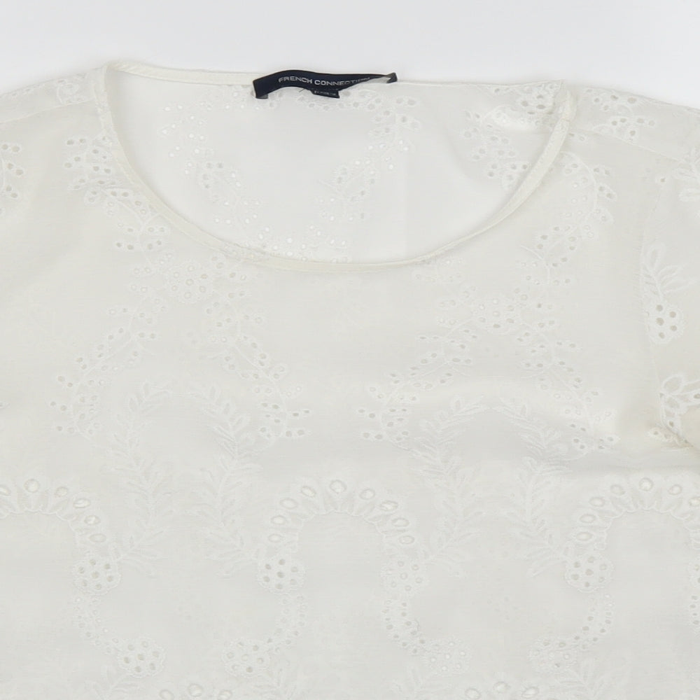 French C Womens White Floral  Basic Blouse Size 8