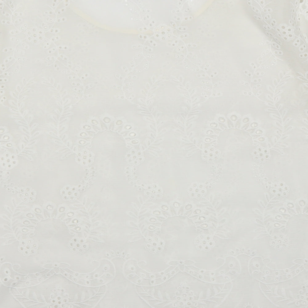 French C Womens White Floral  Basic Blouse Size 8