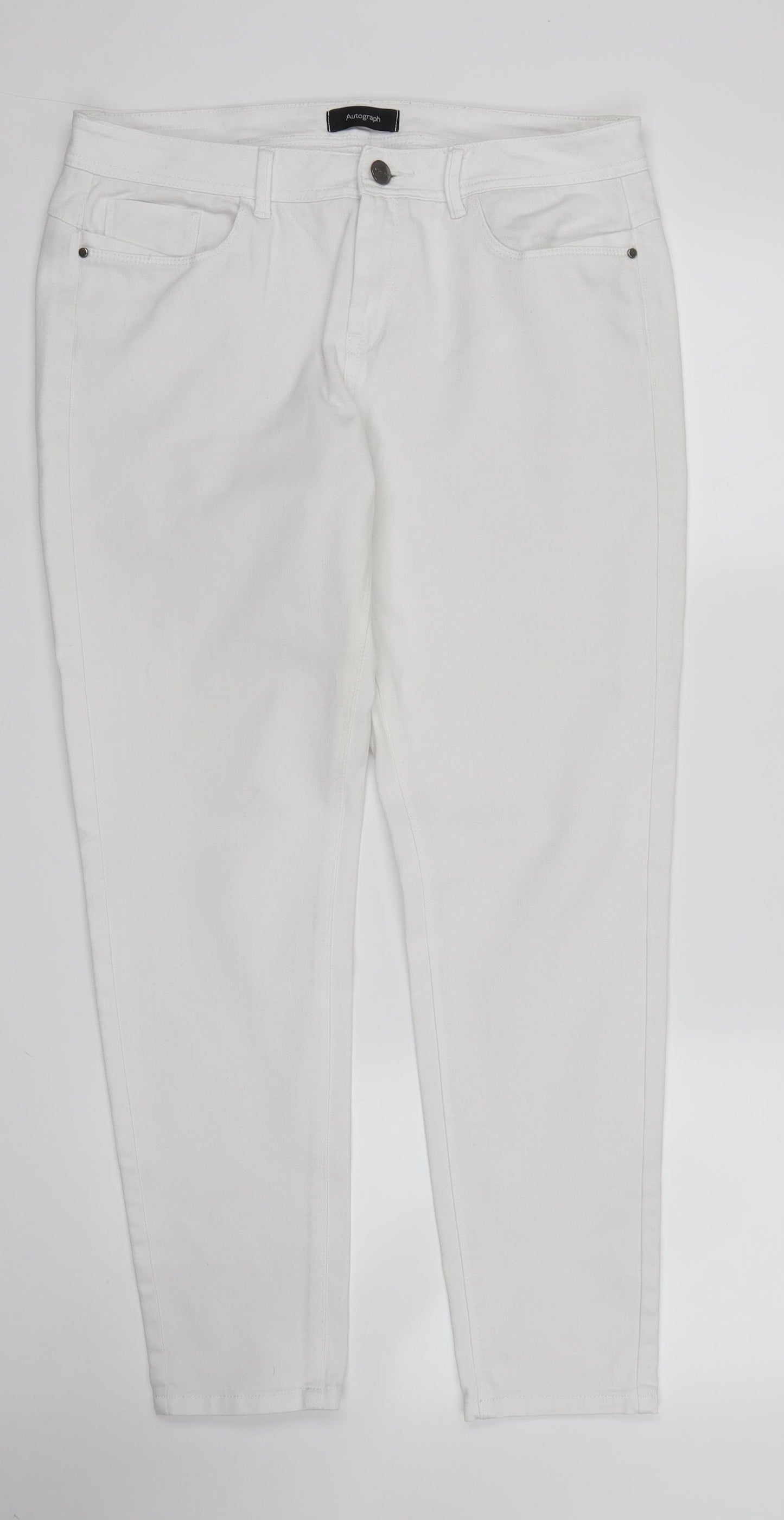 M&S Womens White  Denim Skinny Jeans Size 14 L27 in