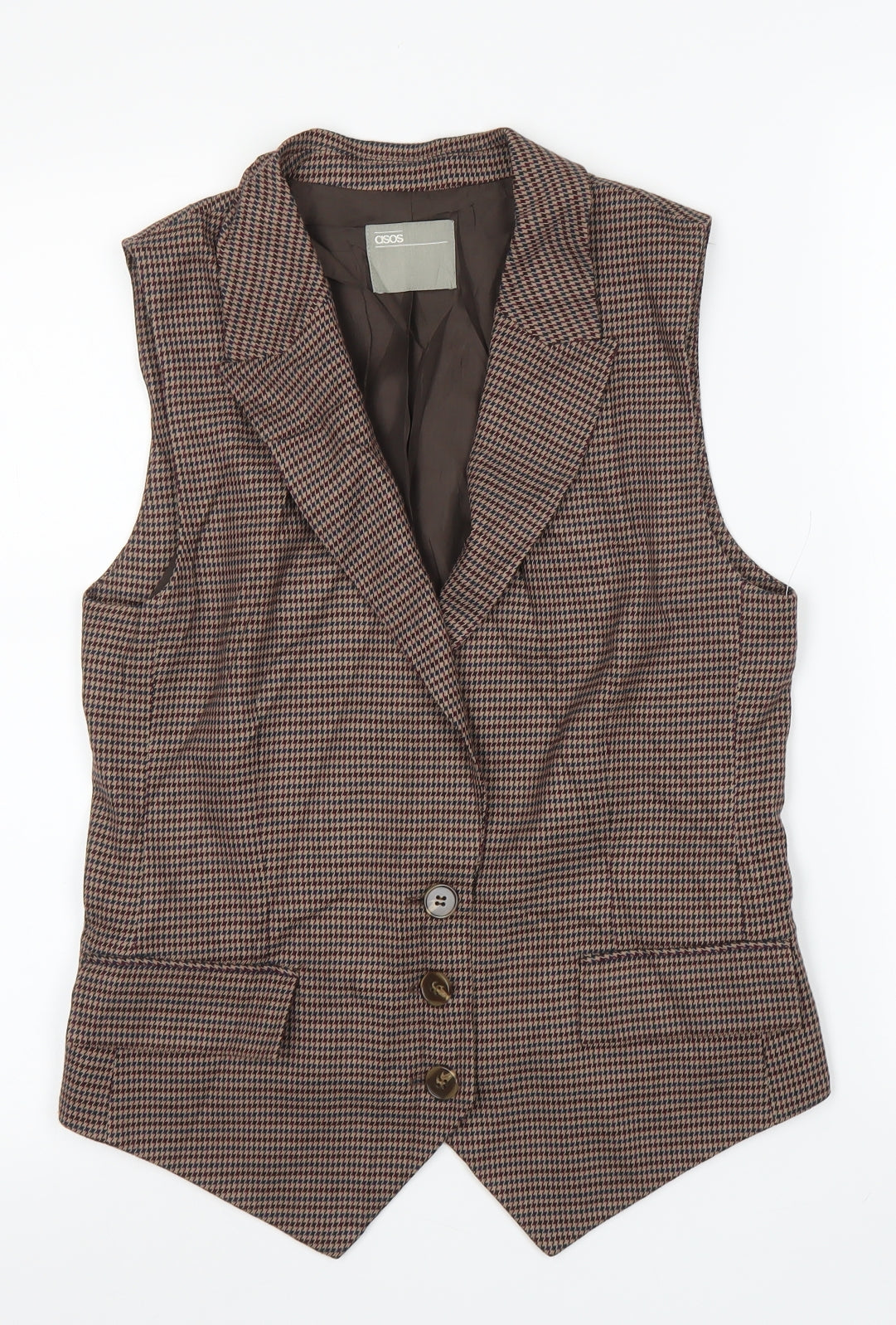 ASOS Womens Brown Houndstooth  Jacket Suit Waistcoat Size 34