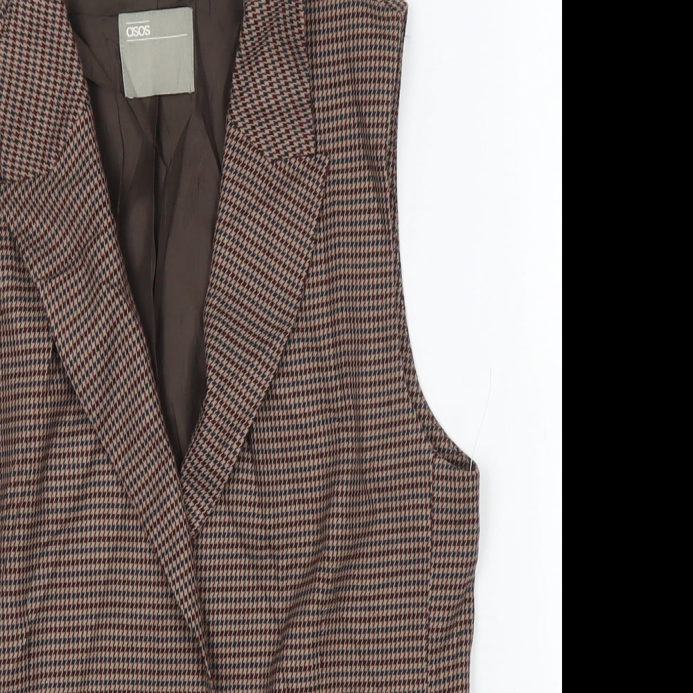 ASOS Womens Brown Houndstooth  Jacket Suit Waistcoat Size 34