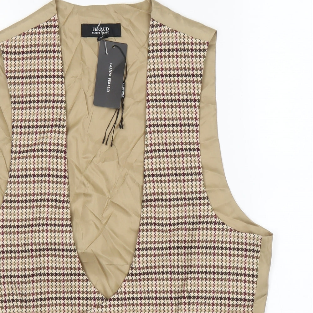 Feraud Mens Beige Houndstooth  Jacket Suit Waistcoat Size 38