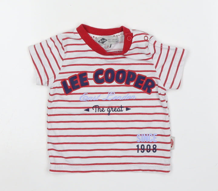 Lee Cooper Boys White Striped  Basic T-Shirt Size 3-6 Months