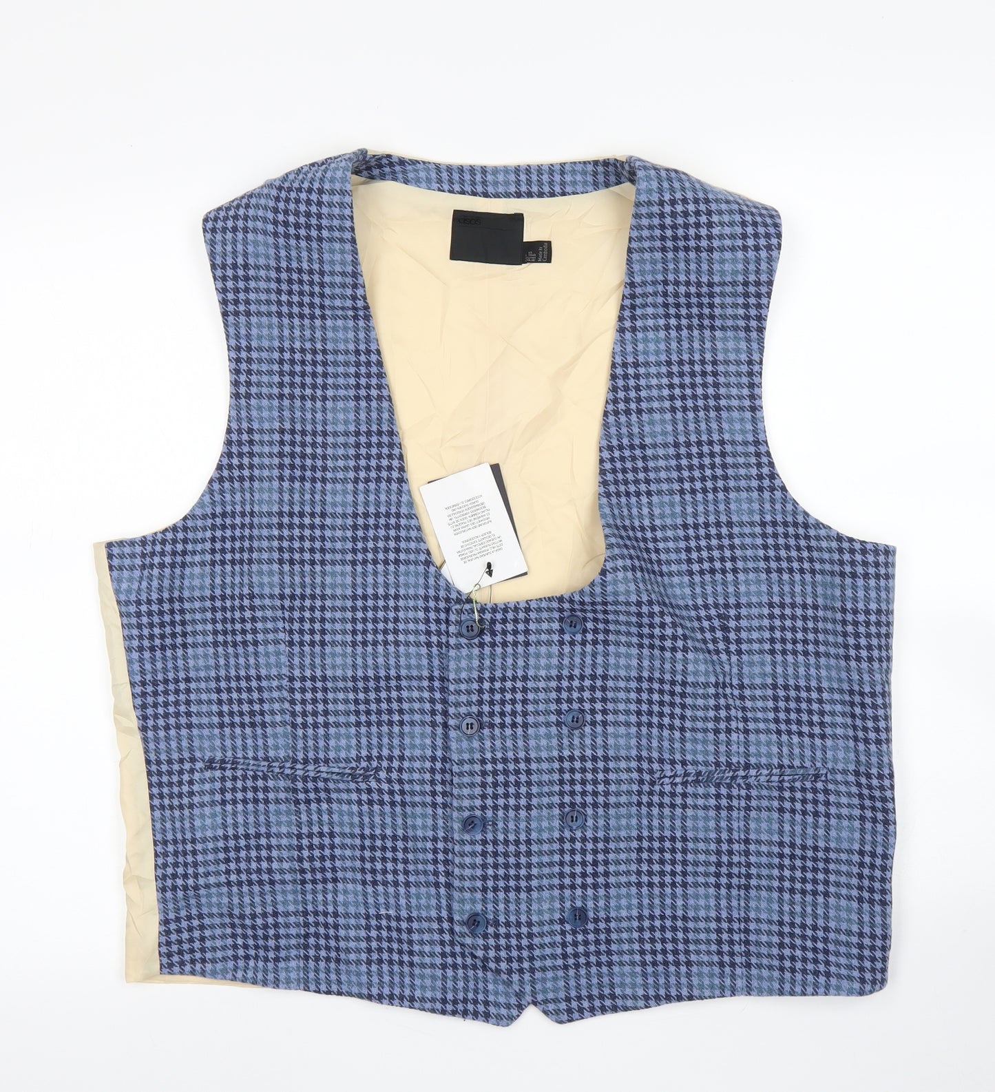 ASOS Mens Blue Houndstooth  Jacket Suit Waistcoat Size 50