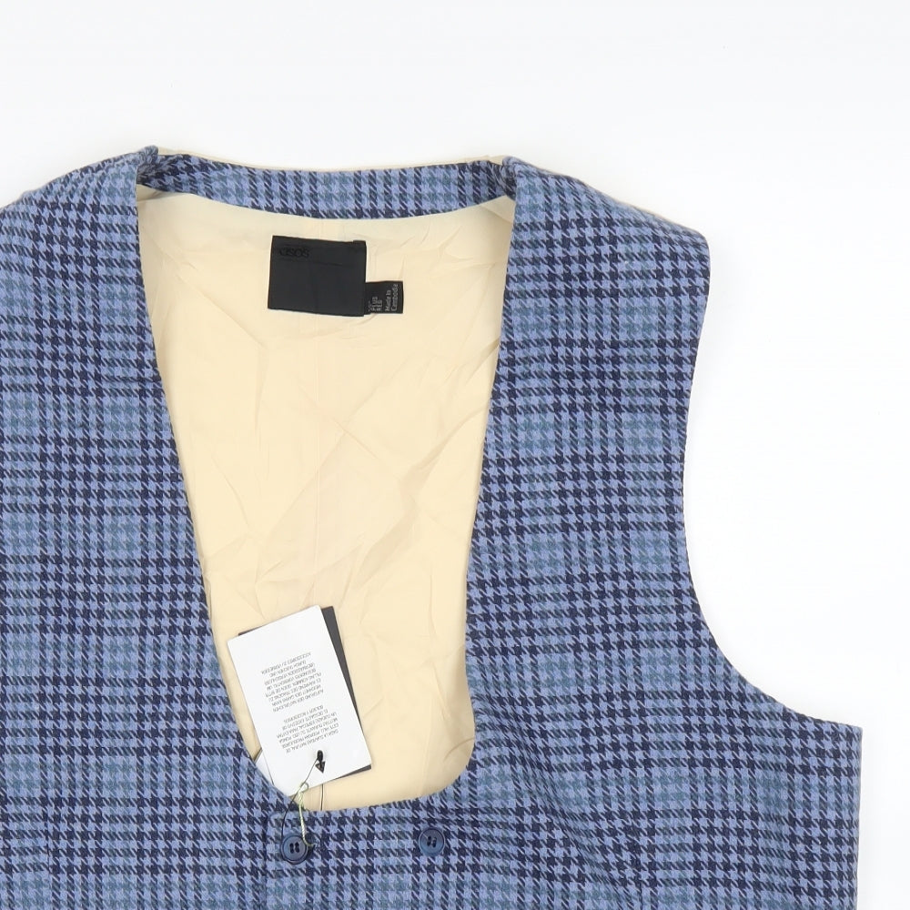 ASOS Mens Blue Houndstooth  Jacket Suit Waistcoat Size 50
