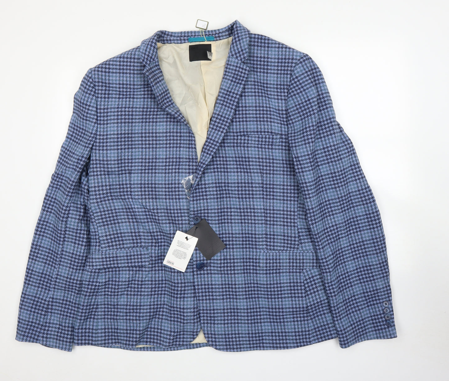 ASOS Mens Blue Houndstooth  Jacket Suit Jacket Size 50