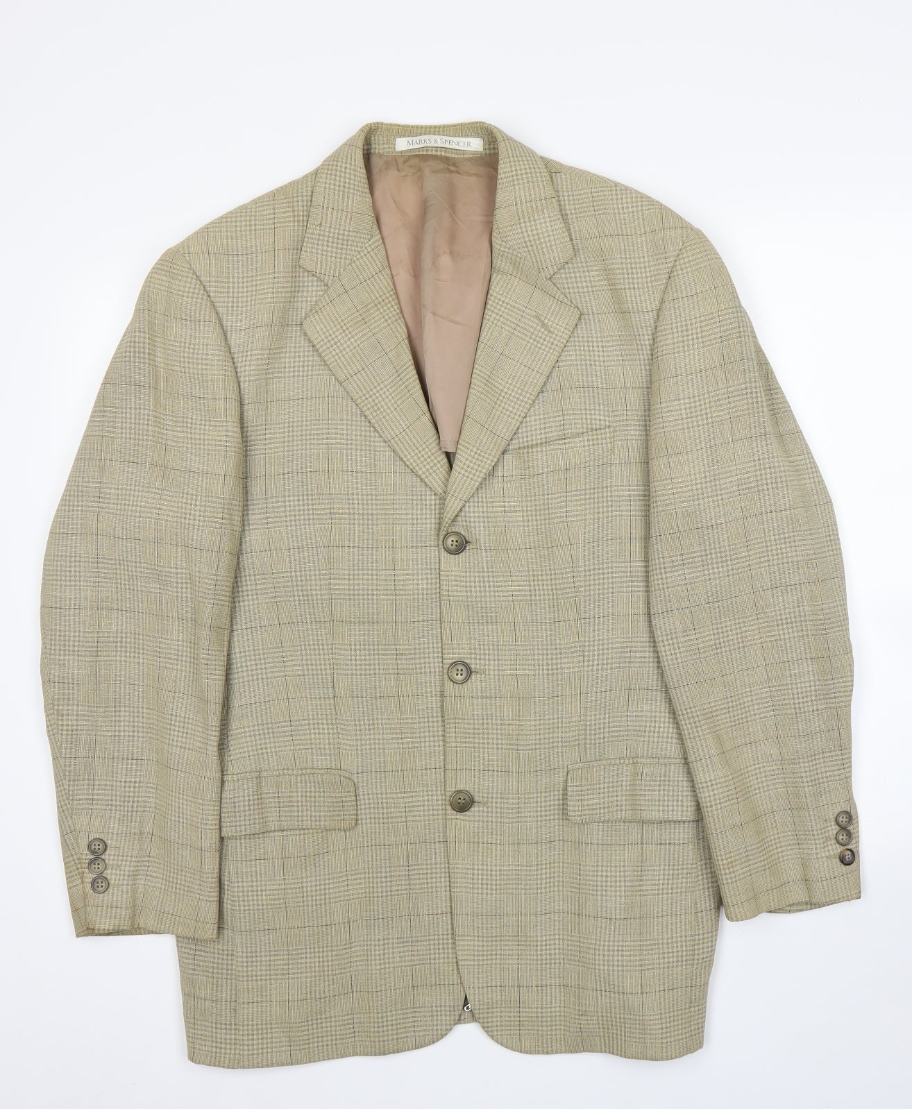 M&S Mens Beige Plaid  Jacket Suit Jacket Size 42