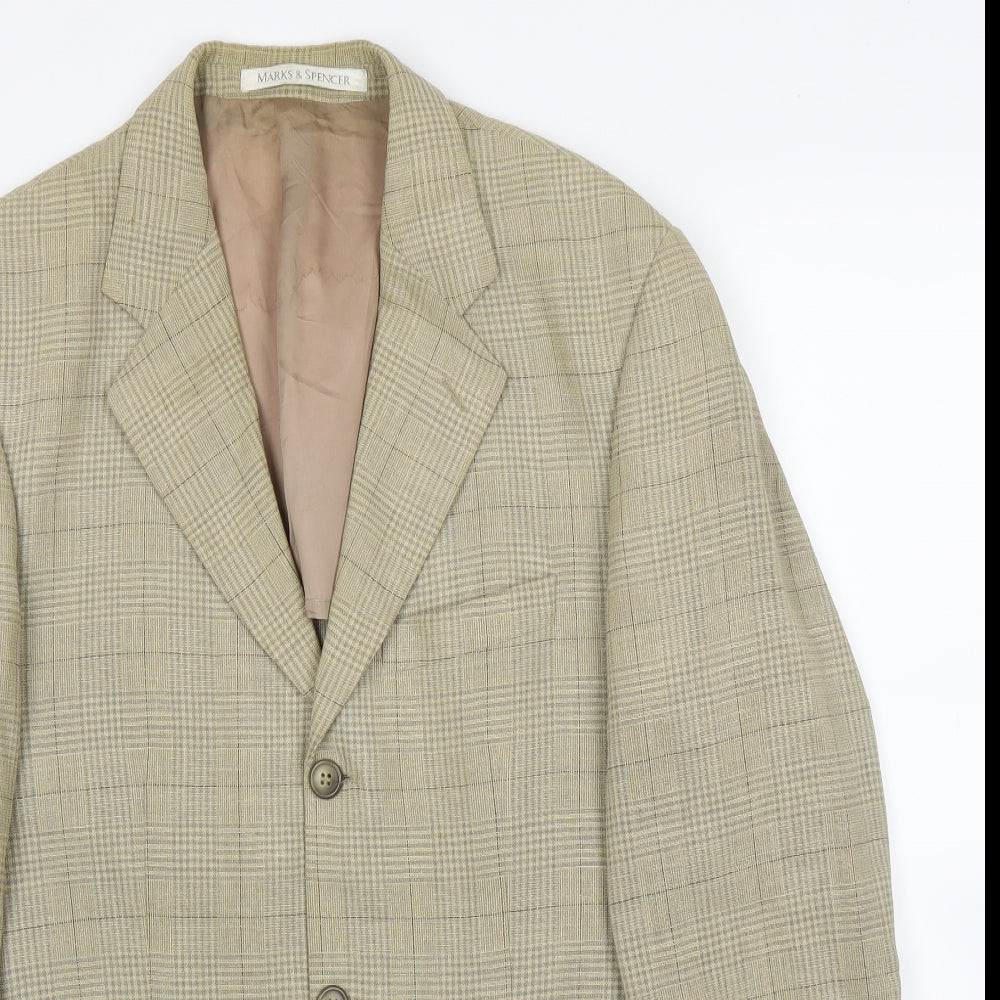 M&S Mens Beige Plaid  Jacket Suit Jacket Size 42