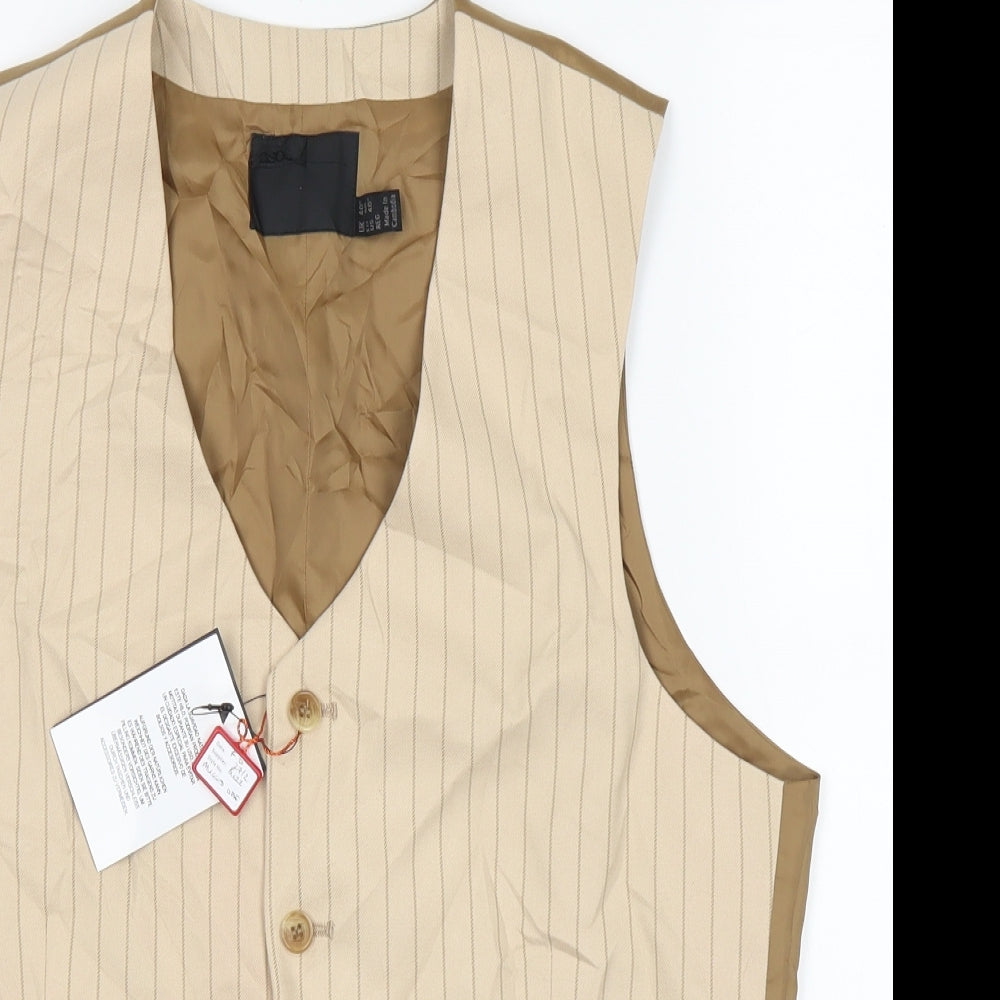 ASOS Mens Beige Striped  Jacket Suit Waistcoat Size 40