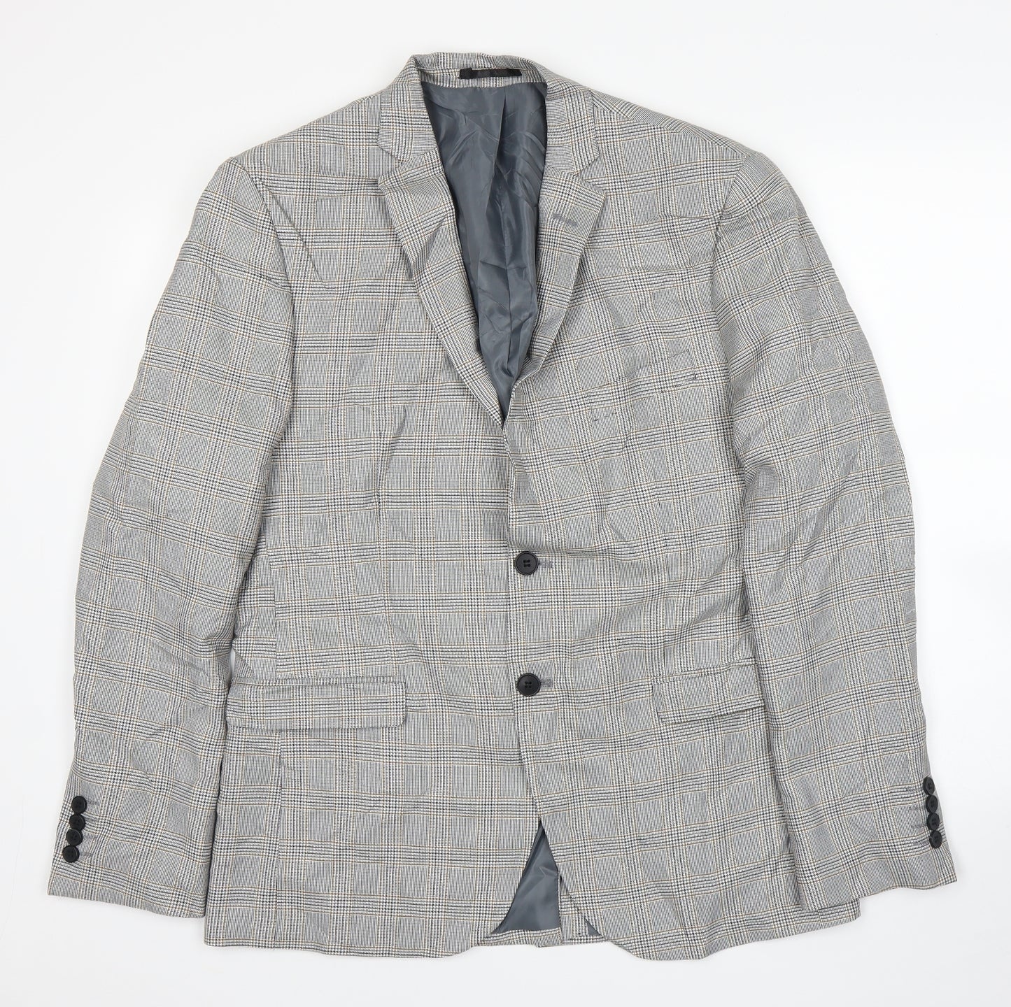 Boohoo Mens Grey Plaid  Jacket Suit Jacket Size 40