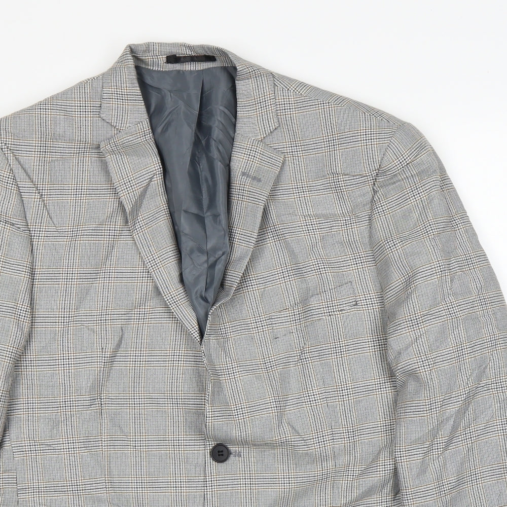 Boohoo Mens Grey Plaid  Jacket Suit Jacket Size 40