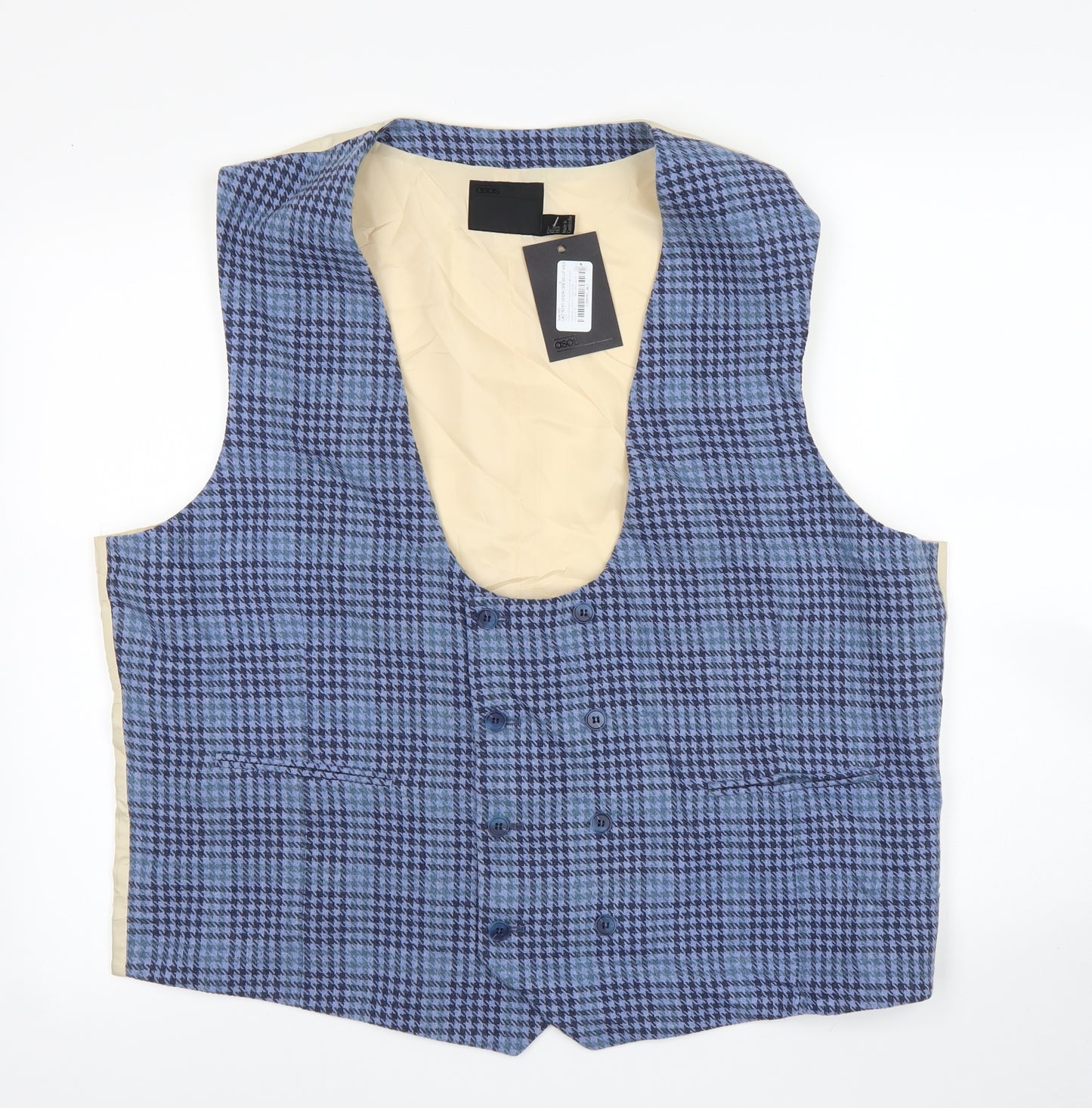 ASOS Mens Blue Houndstooth  Jacket Suit Waistcoat Size 52