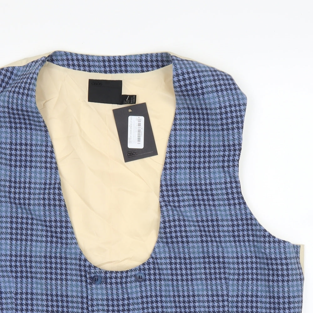 ASOS Mens Blue Houndstooth  Jacket Suit Waistcoat Size 52