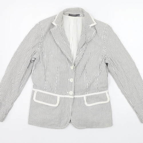 liz calborne Womens White Striped  Jacket Blazer Size 8