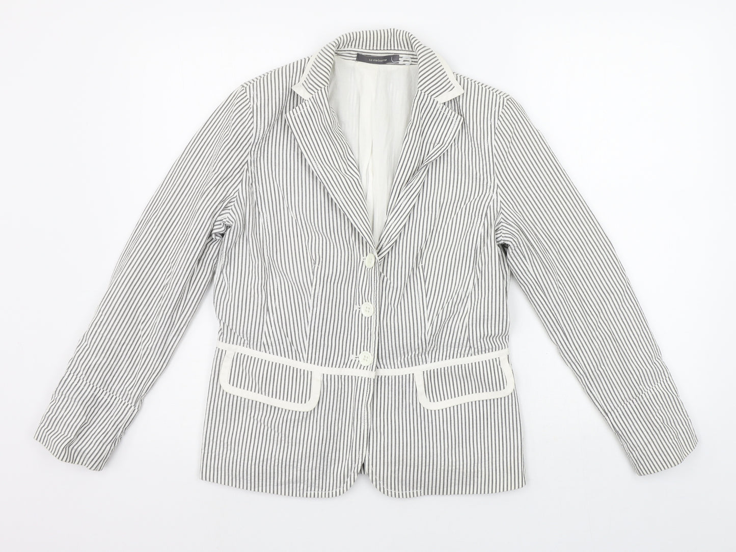 liz calborne Womens White Striped  Jacket Blazer Size 8