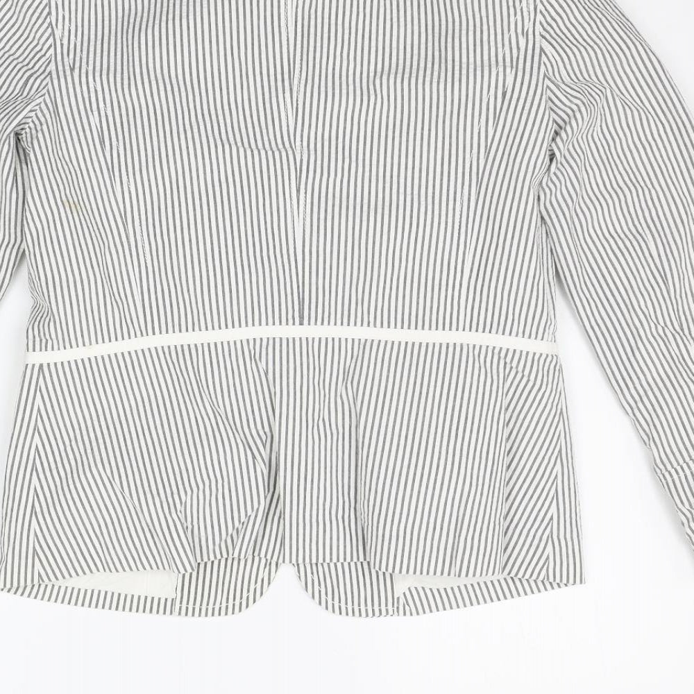 liz calborne Womens White Striped  Jacket Blazer Size 8