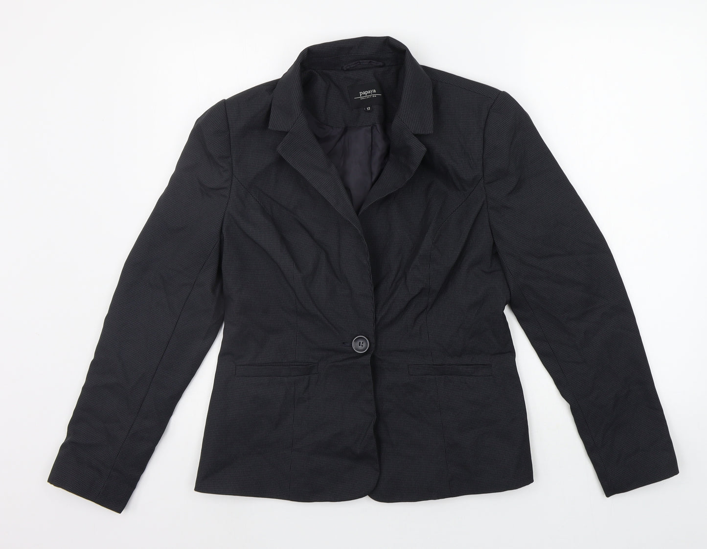 Papaya Womens Black Geometric  Jacket Blazer Size 12